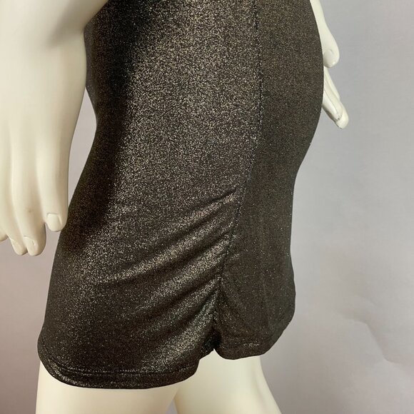 Ann Taylor Metallic Dress Gold Black Short Sleeve Gathered Sleeve Size‎ Medium - Picture 10 of 13